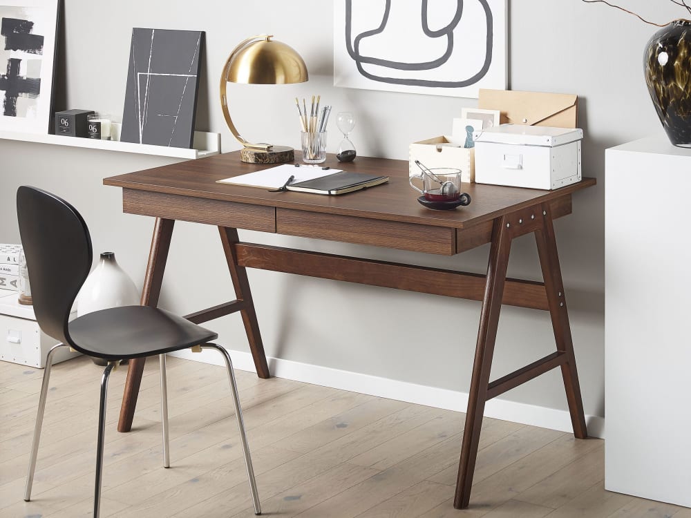Table de bureau marron foncé 120 cm 70 cm avec tiroirs