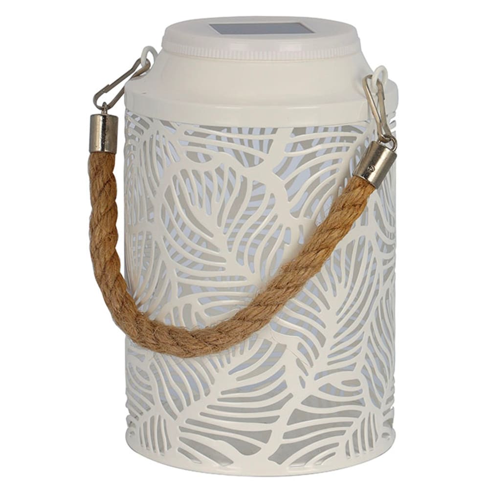 Lanterne solaire décorative acier blanc h18cm