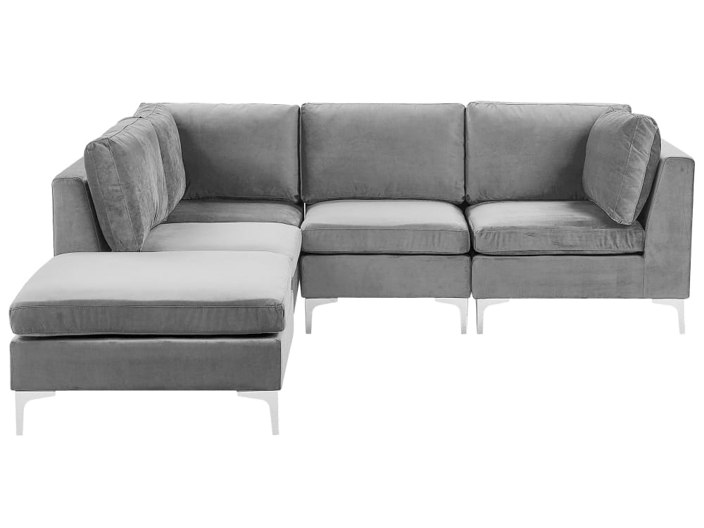 Canapé d'angle côté droit avec ottoman en tissu gris 4 personnes