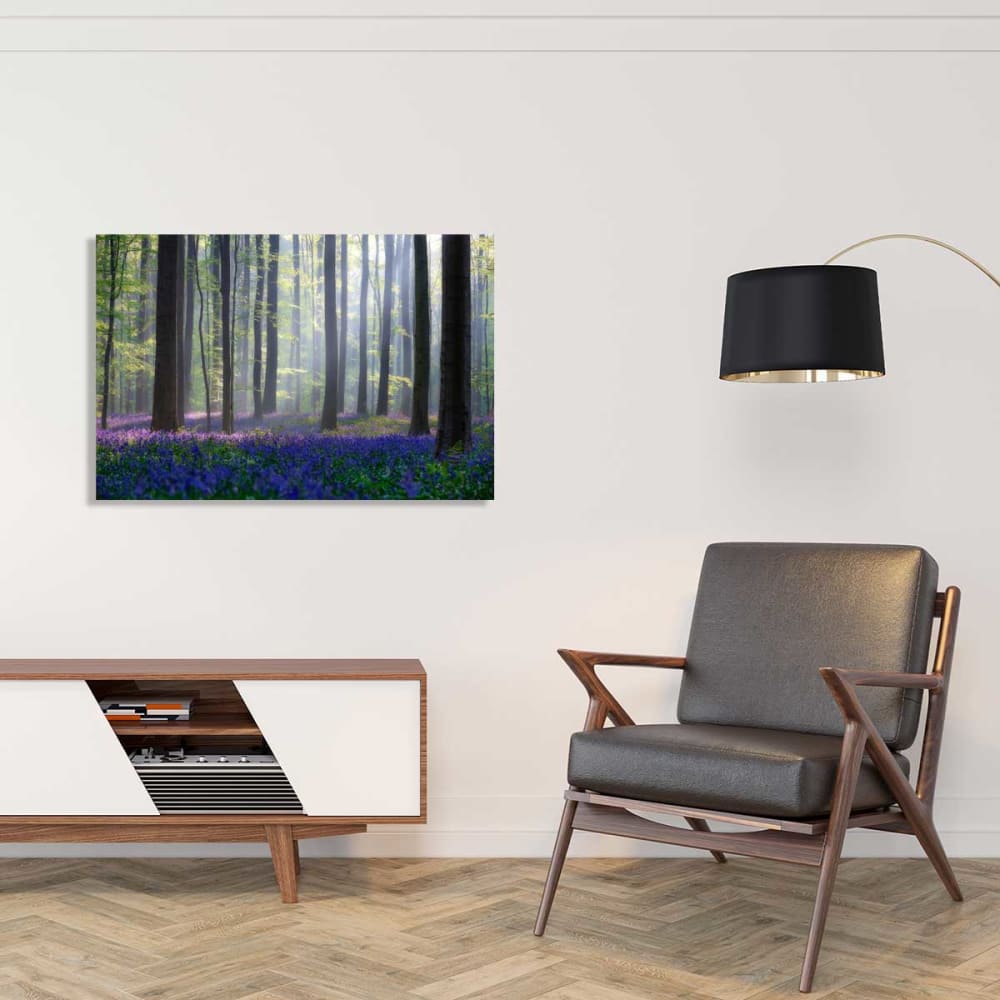 Tableau nature jacinthes et sous-bois toile imprimée 120x80 cm