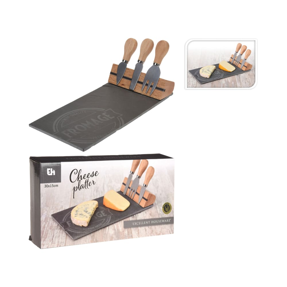 Plateau à fromages ardoise et ses 3 couteaux de service - Maisons du Monde