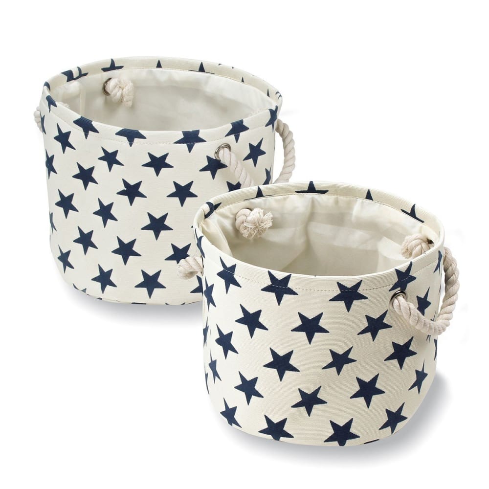 Calicosy Lot de 2 paniers en toile motif constellation - blanc - Tissu