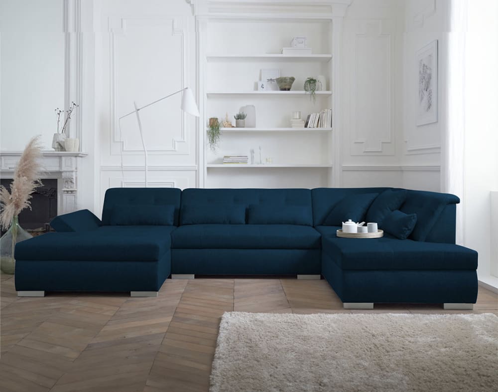 Canapé panoramique 7 places en Tissu Bleu pétrole