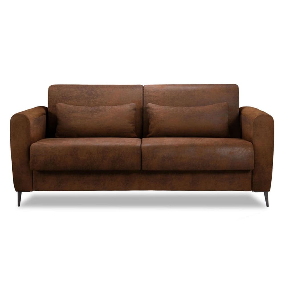 Canapé droit convertible 3 places en microfibre marron