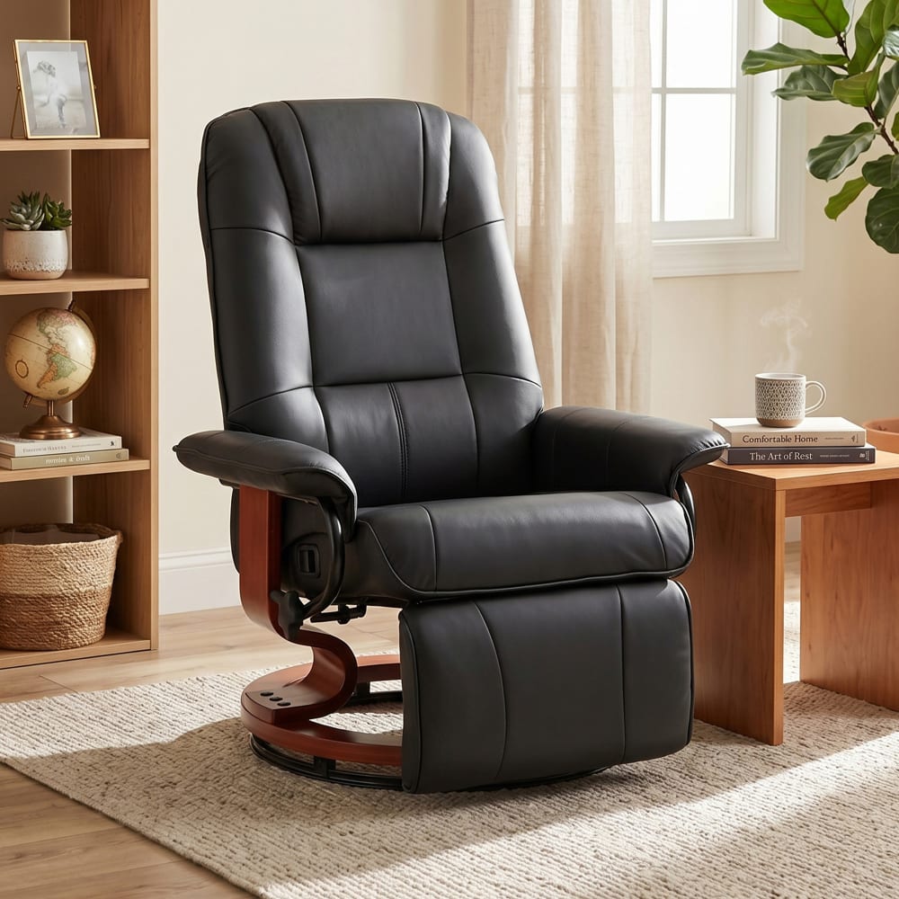 Fauteuil relax inclinable pivotant bois revêtement synthétique noir