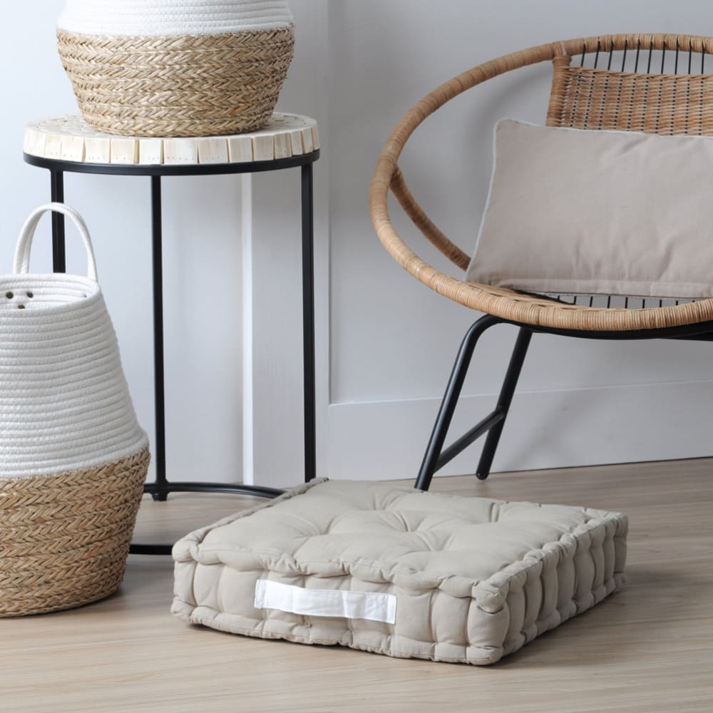 Coussin de sol bicolore coton lin 45 x 45 - Maisons du Monde