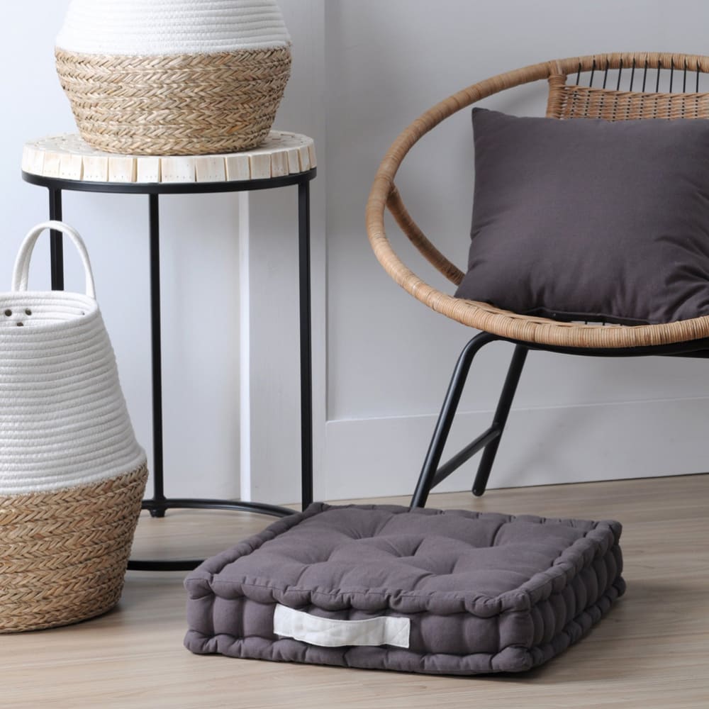 Coussin de sol bicolore coton gris 45 x 45 - Maisons du Monde