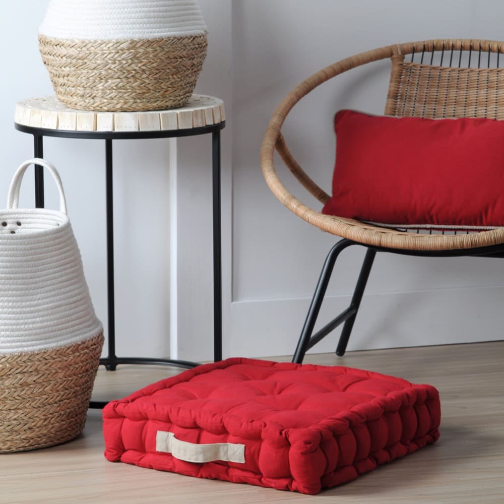 Coussin de sol bicolore coton rouge 45 x 45 - Maisons du Monde