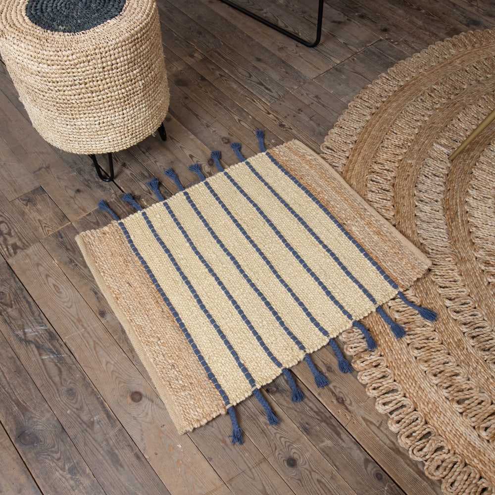 Tapis en jute et coton bleu 60x80cm — vue 3