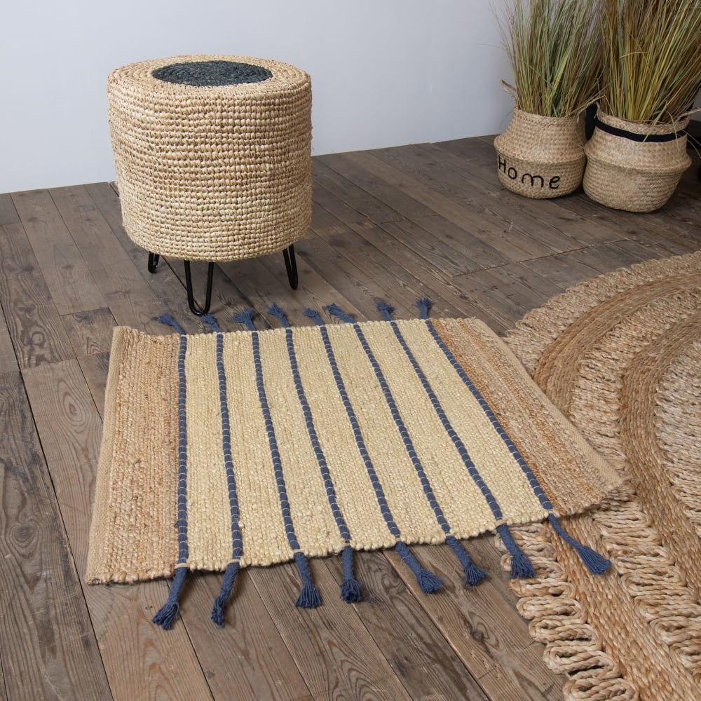Tapis en jute et coton bleu 60x80cm — vue 4