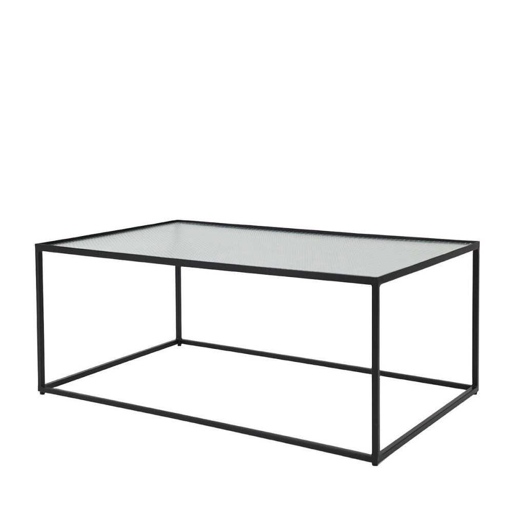 Table basse en métal noir mat et plateau en verre