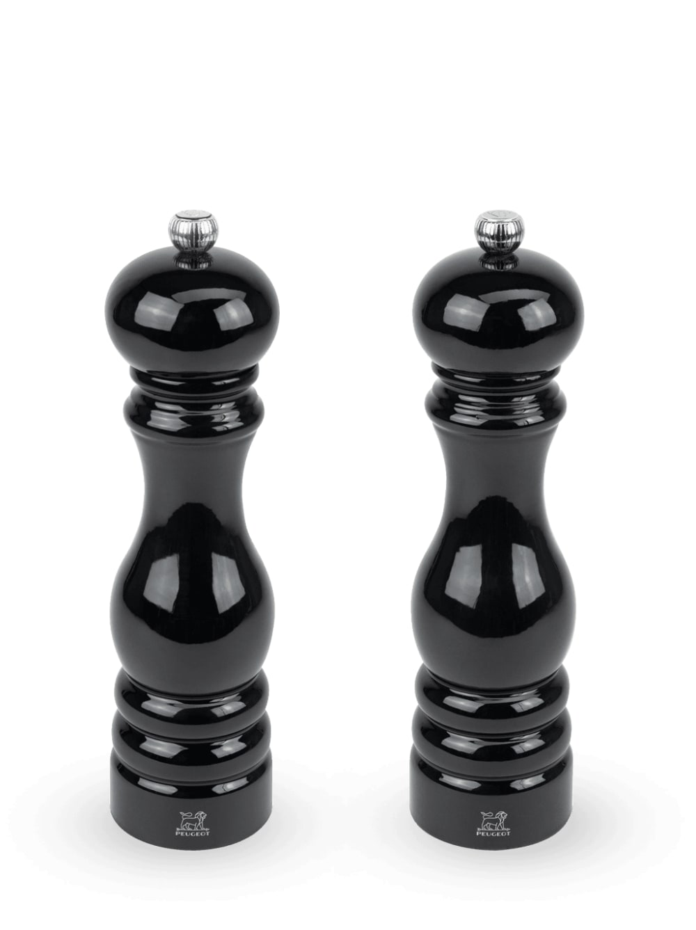 Duo de moulins à poivre et à sel en bois laqué noir H22cm