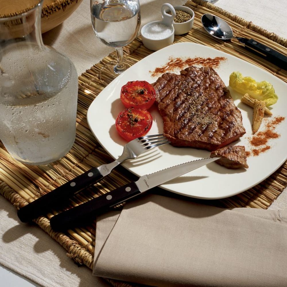 Set di 6 coltelli da bistecca in acciaio inox + pom nero - Amefa