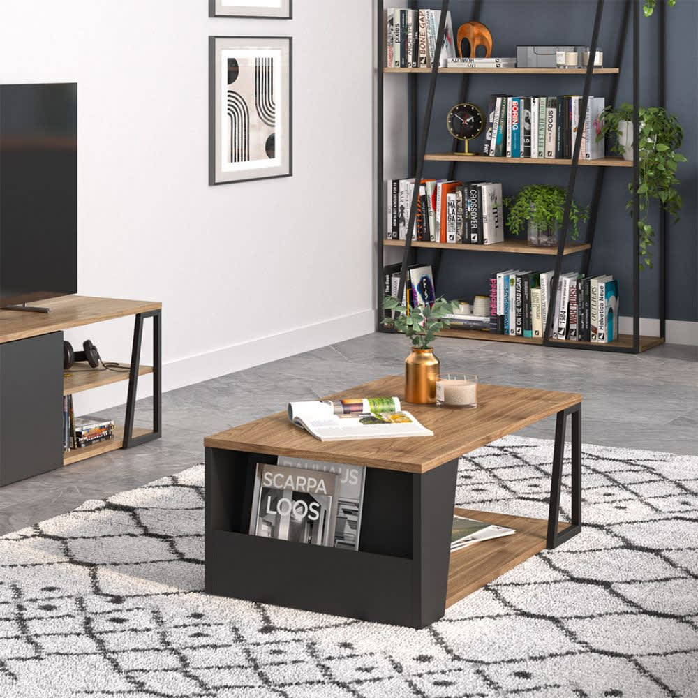 Table basse noyer et noir laqué H36