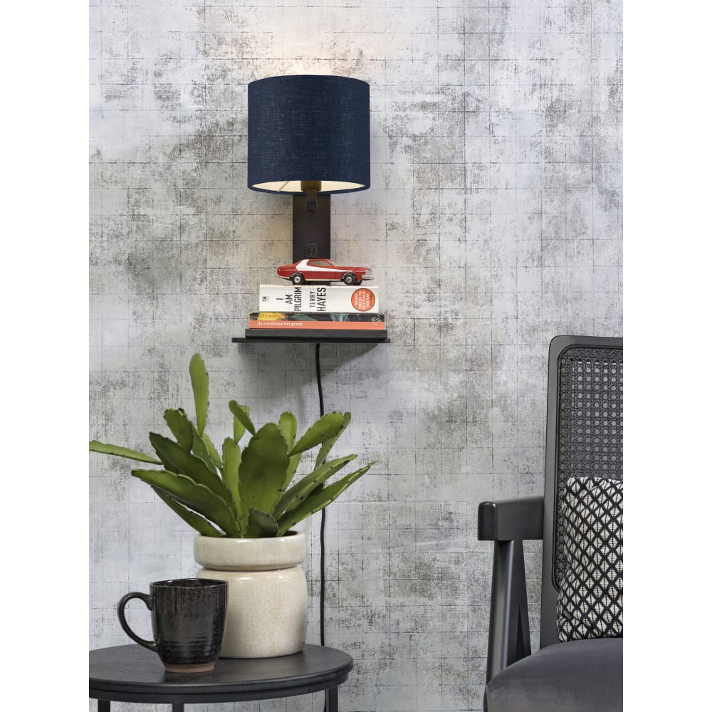 Applique bambou noir/lin avec tablette H36cm - Maisons du Monde