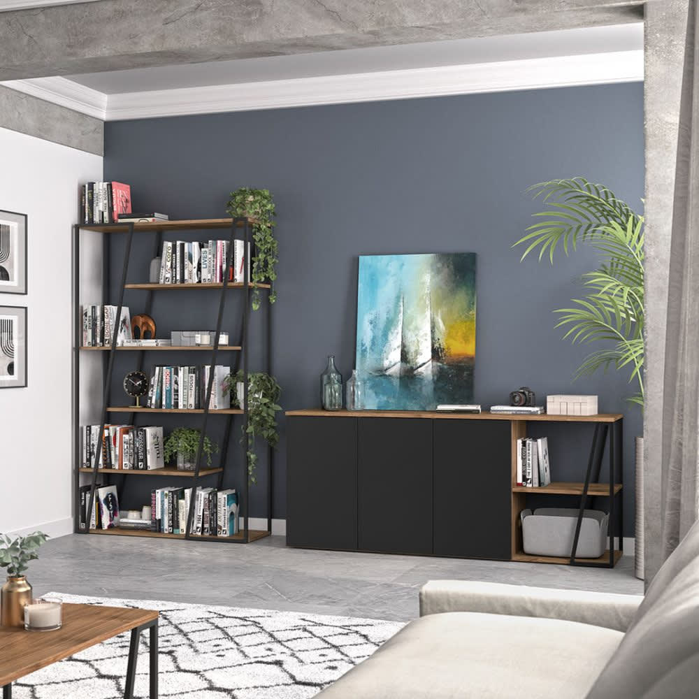 Buffet noyer et noir laqué H81