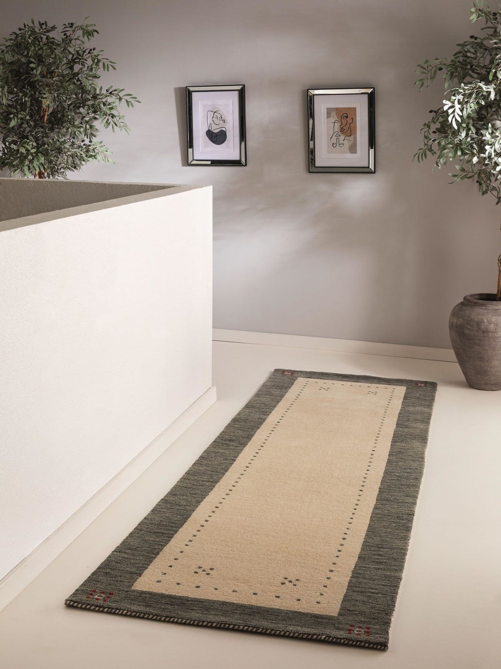 Tapis de couloir en laine beige/gris 80x300