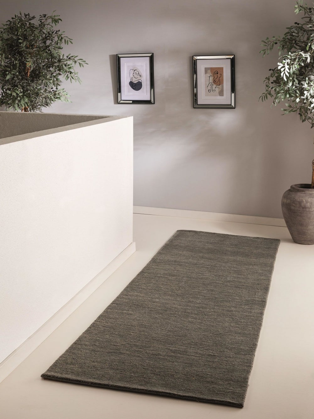 Tapis de couloir en laine gris 70x200