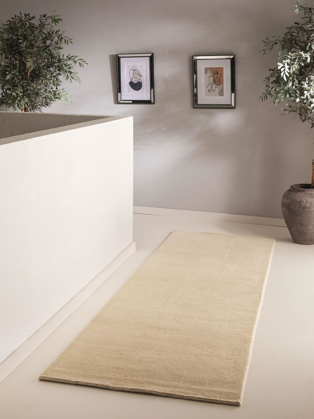 Tapis de couloir en laine crème 80x250
