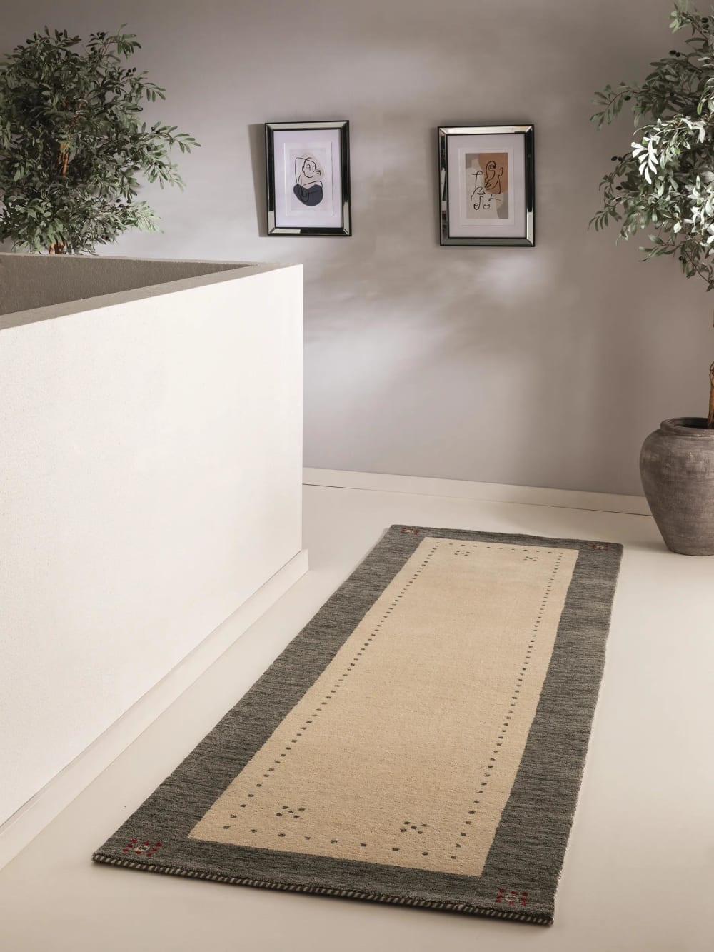 Tappeto passatoia in lana beige/grigio 80x250 - Benuta