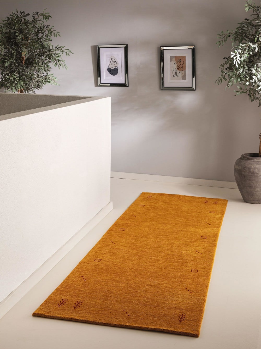 Tapis de couloir en laine jaune 80x300