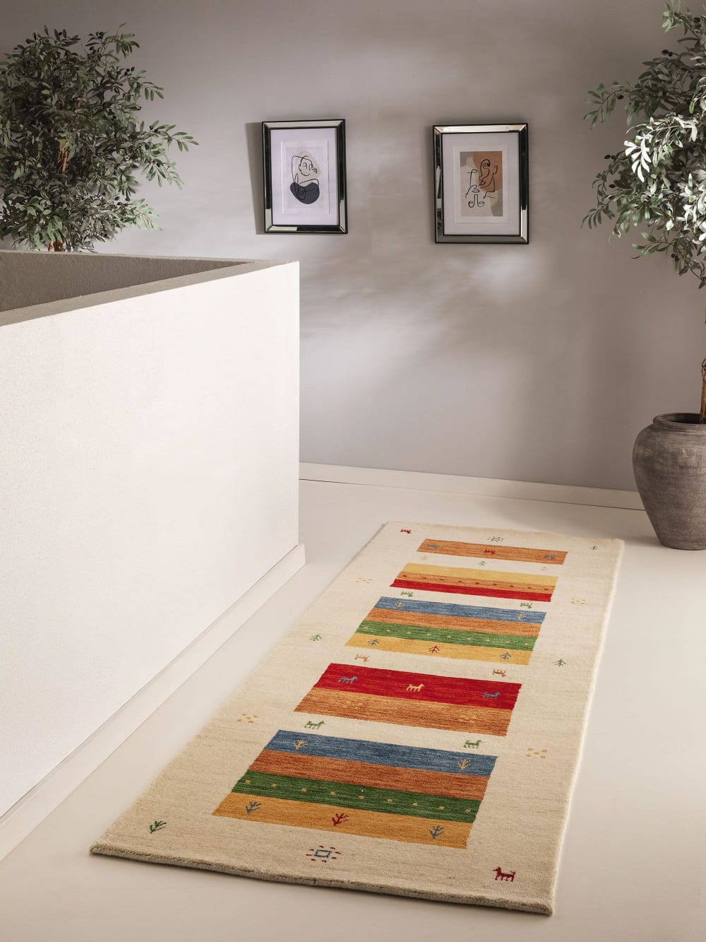 Tapis de couloir en laine multicouleur/beige 80x250