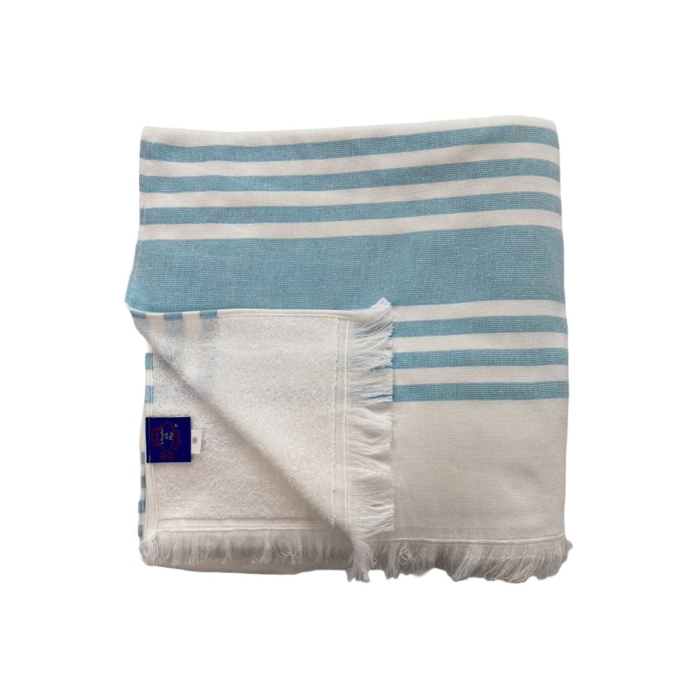 Fouta coton doublée éponge ''Karabuk'' bleu turquoise 140 x 180