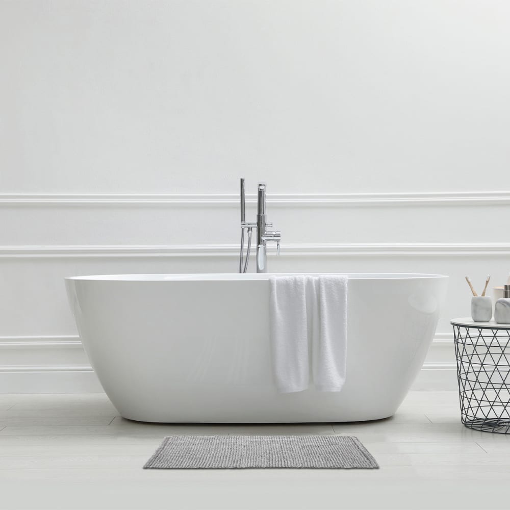 Tapis de bain en polycoton uni gris 50x80cm - Maisons du Monde