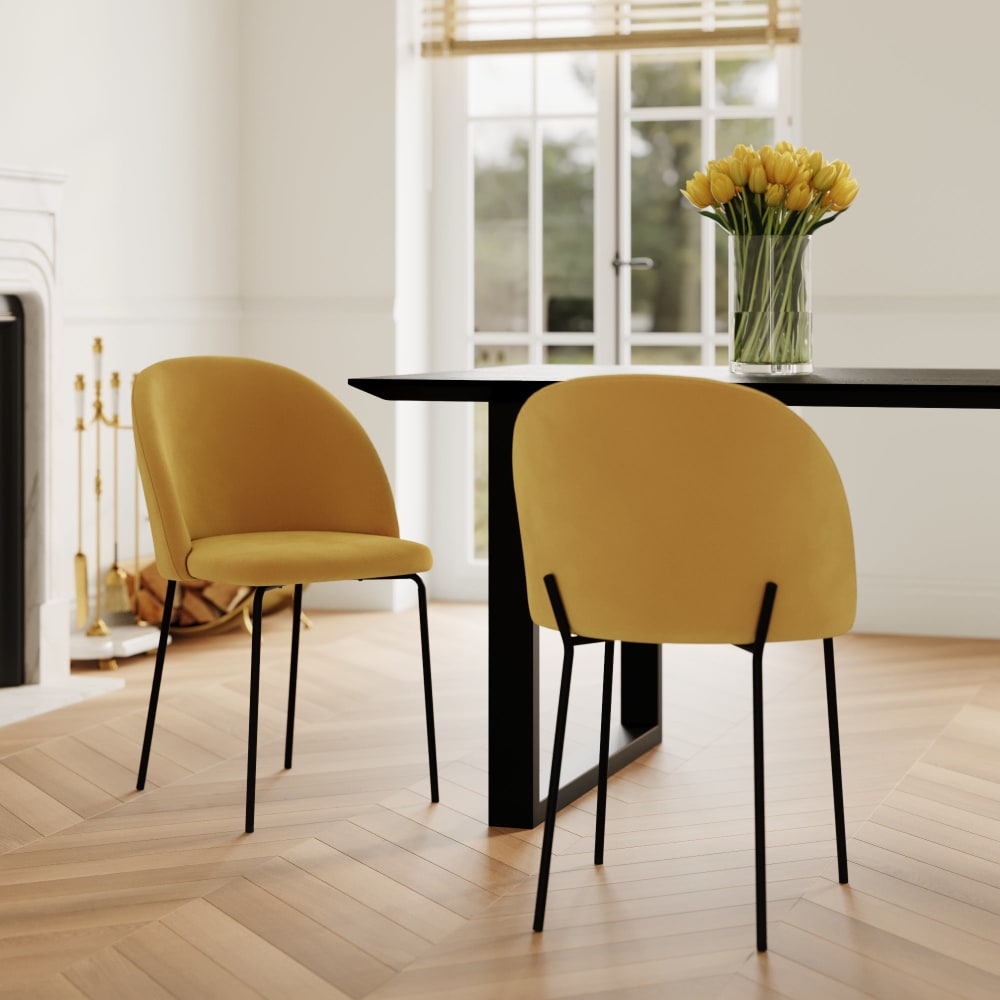 Lot de 2 chaises en velours jaune moutarde