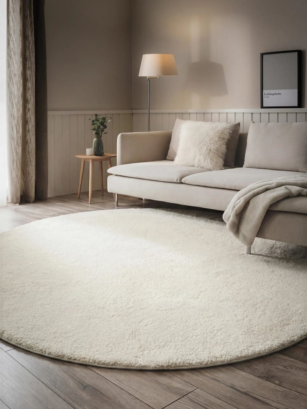 Tapis à poils longs rond blanc D 160