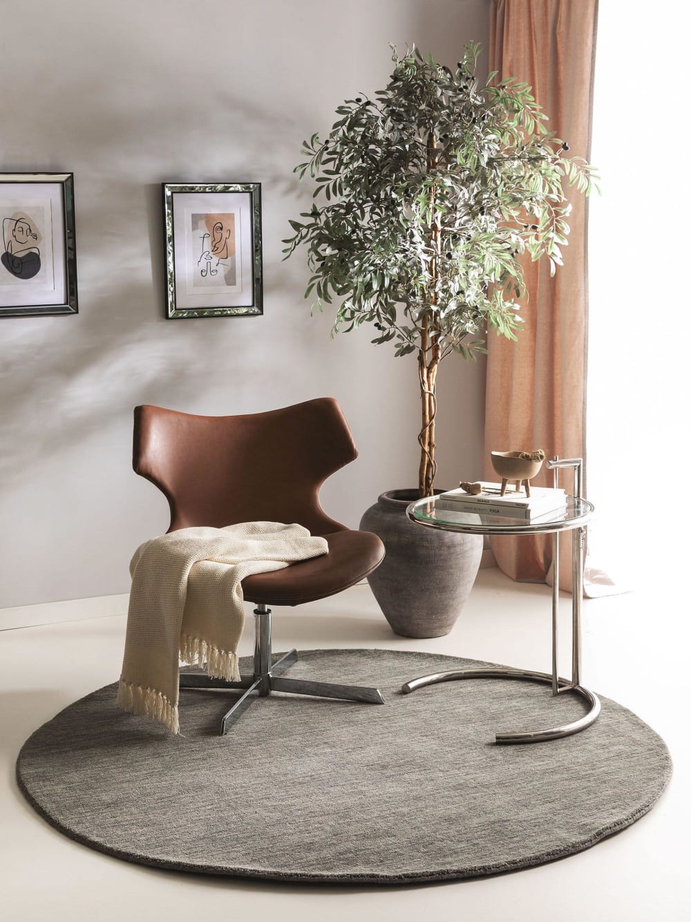 Tapis en laine rond gris D 120 — vue 3