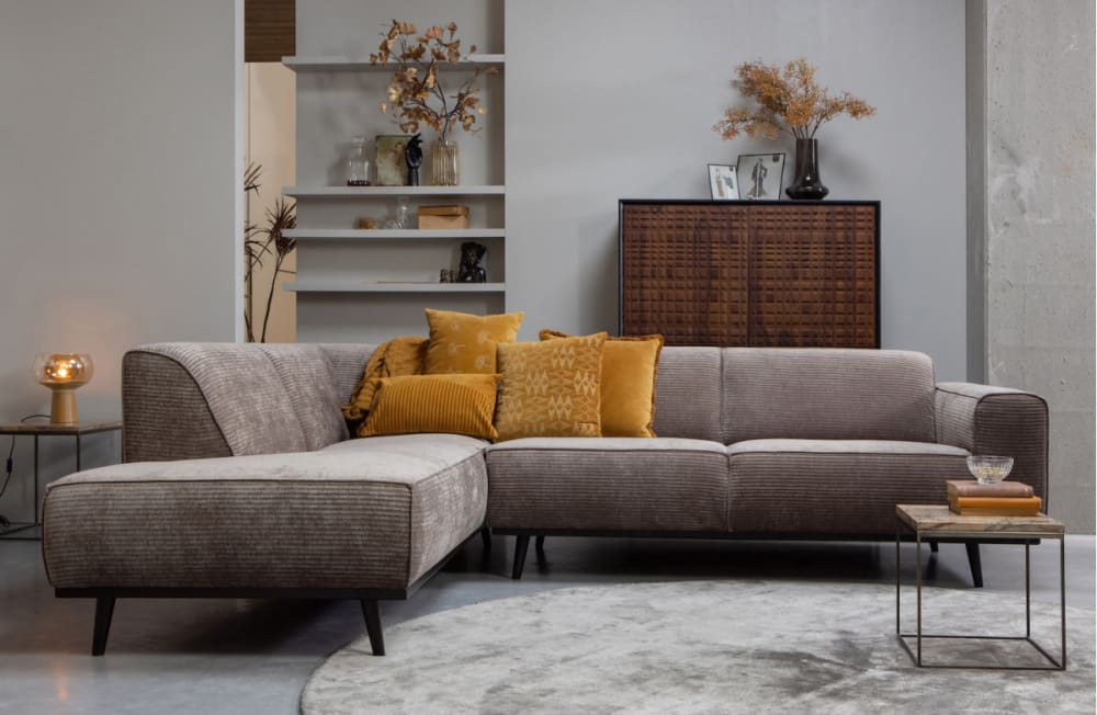 Canapé d'angle gauche en velours côtelé taupe - Maisons du Monde