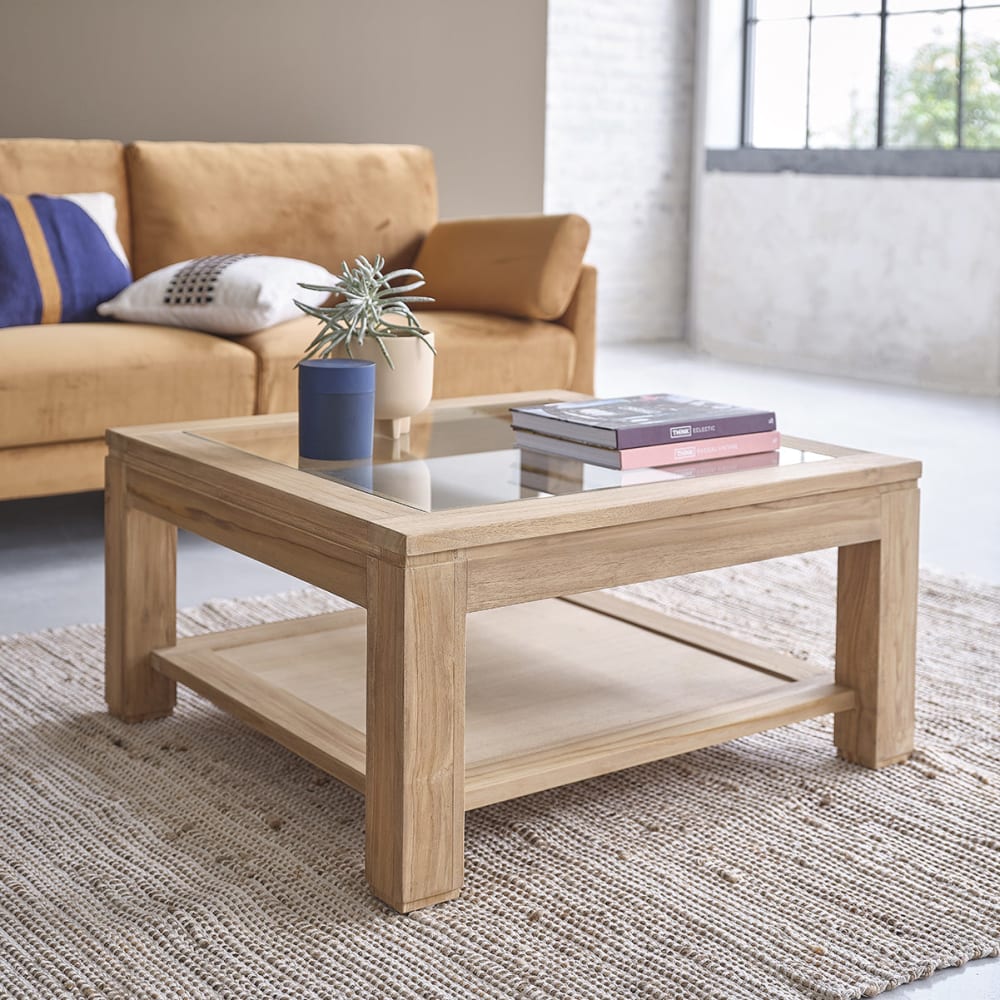 BERAH GETAH Couchtisch aus massivem Teakholz 80 cm style modern Beige