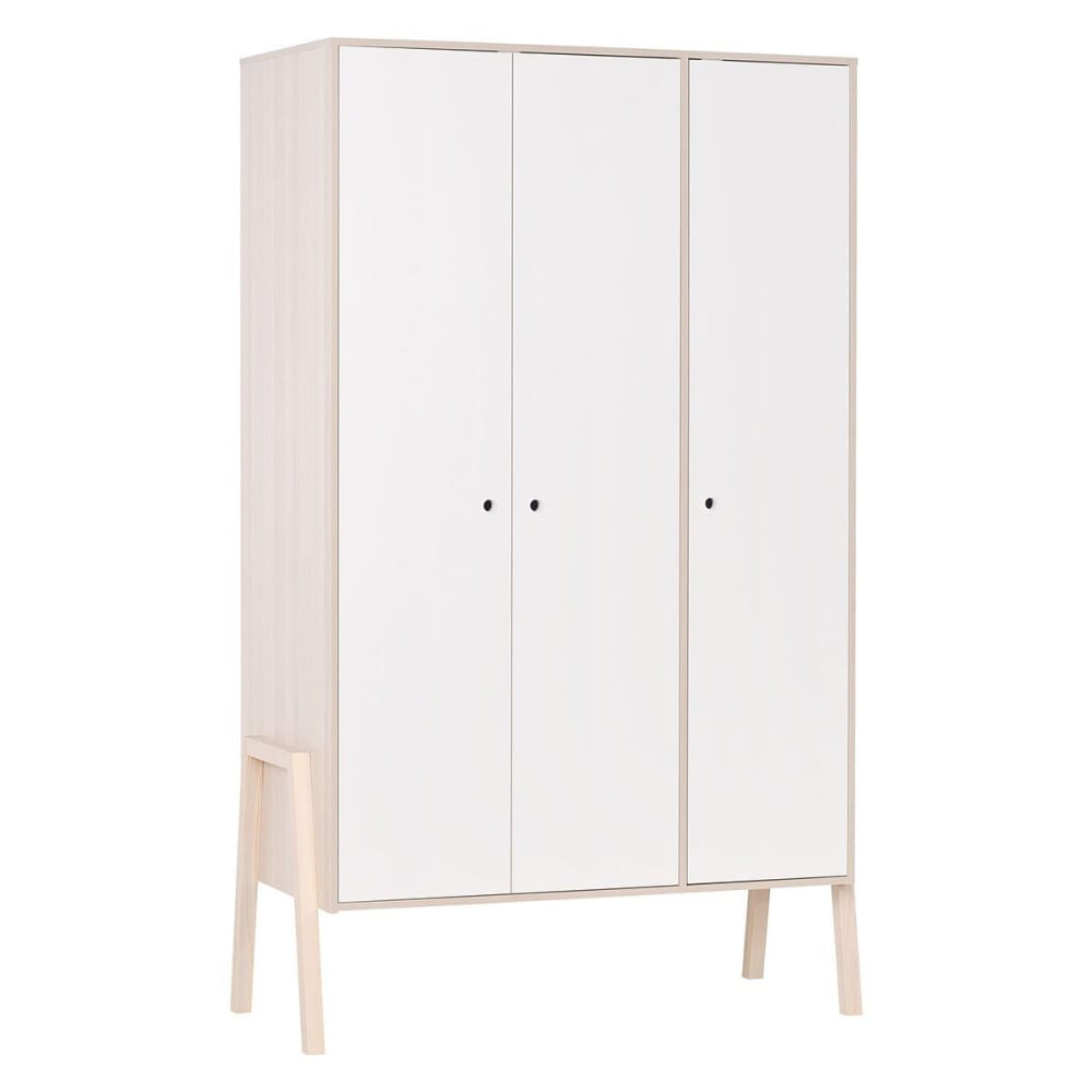 Armoire 3 portes, 5 étagères et 1 penderie - Blanc et beige