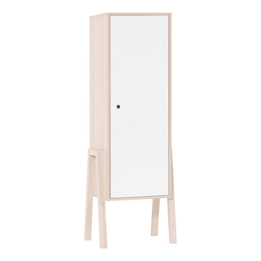 Armoire 1 porte 3 étagères intérieures - Blanc et beige