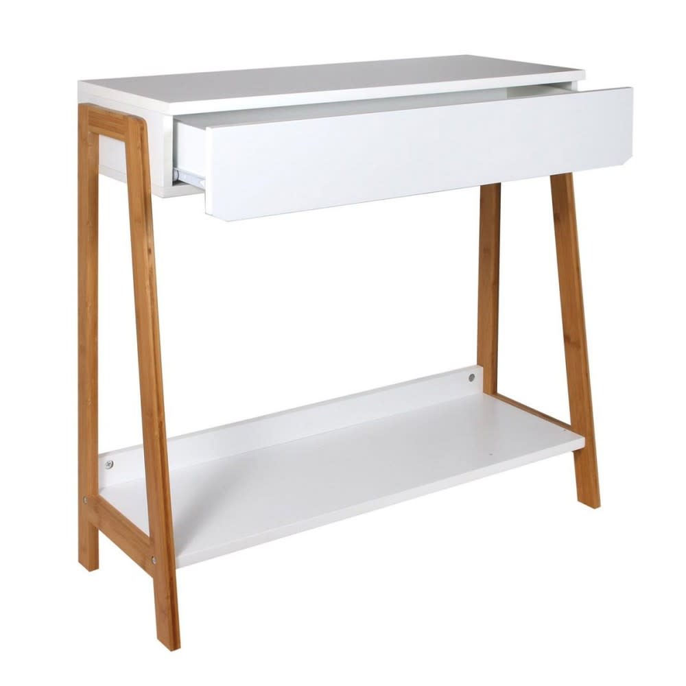 Console avec tiroir blanc et bois — Beyit