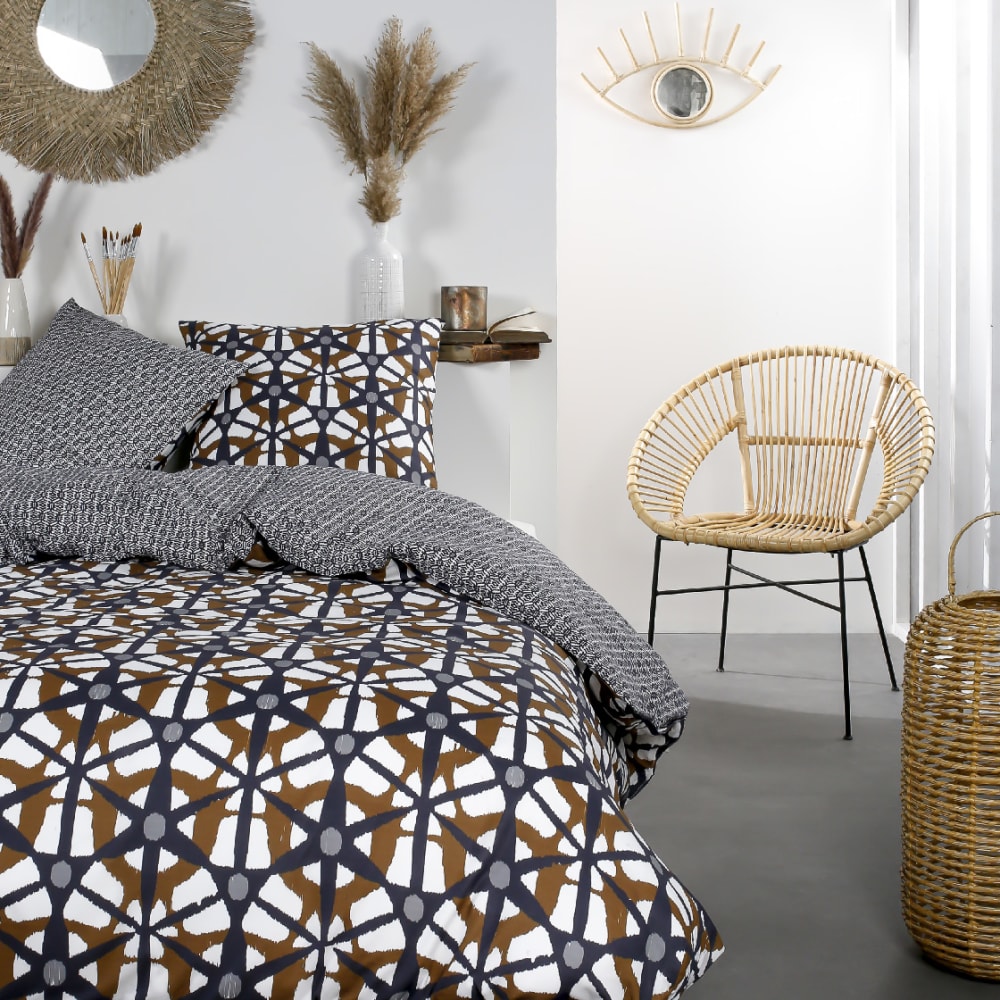 Parure de lit coton zippée 2 personnes imprimé ethnique  240x220 cm