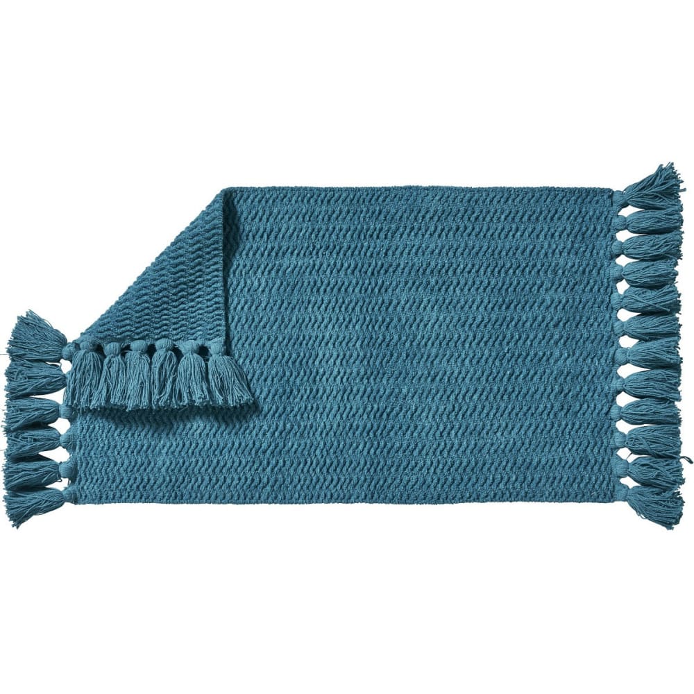 Tapis de bain déco uni à pompons coton chenille canard 50x80cm