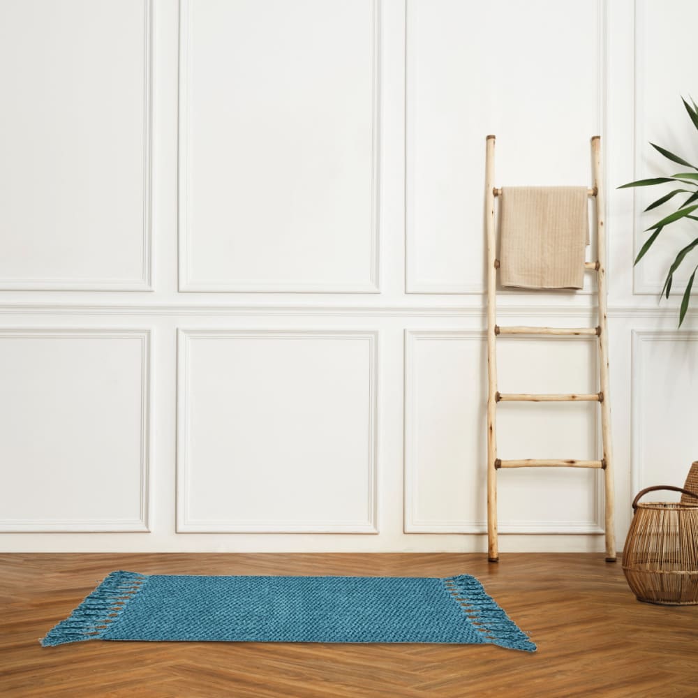 Tapis de bain déco uni à pompons coton chenille canard 50x80cm - Maisons du Monde