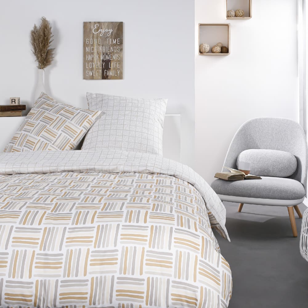 Parure de lit coton zippée 2 personnes imprimé graphique  240x220 cm