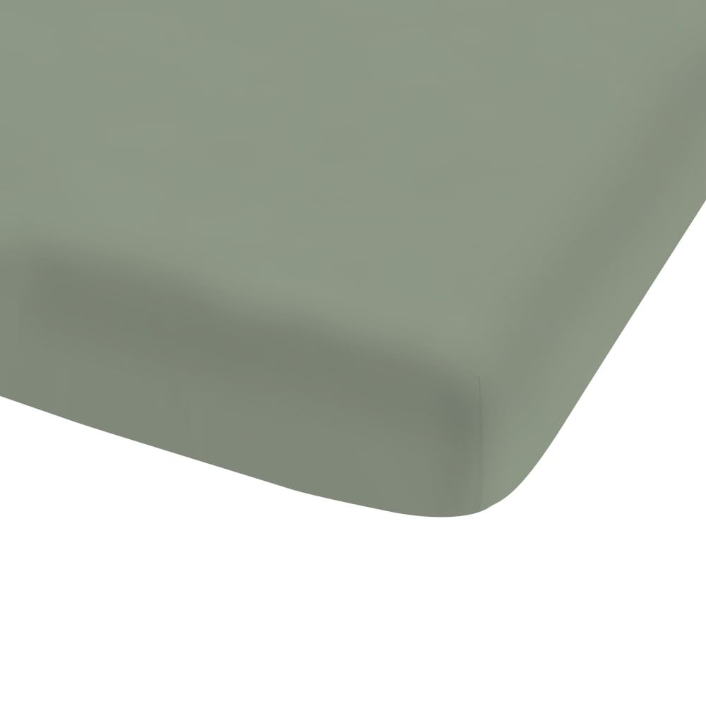 Drap-housse uni en coton lavé Lichen