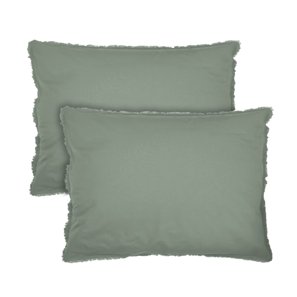 Set de 2 taies d'oreiller unies à franges lichen 65x65cm - Maisons du Monde