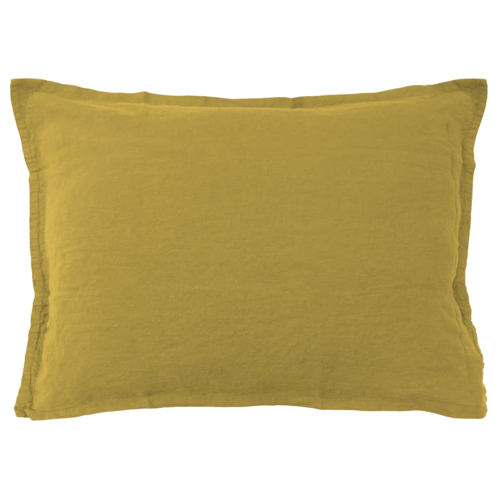 Set de 2 taies d'oreiller unies en lin lavé Safran 50x70cm