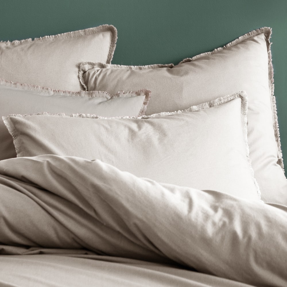Set de 2 taies d'oreiller unies à franges lin 50x70cm - Maisons du Monde