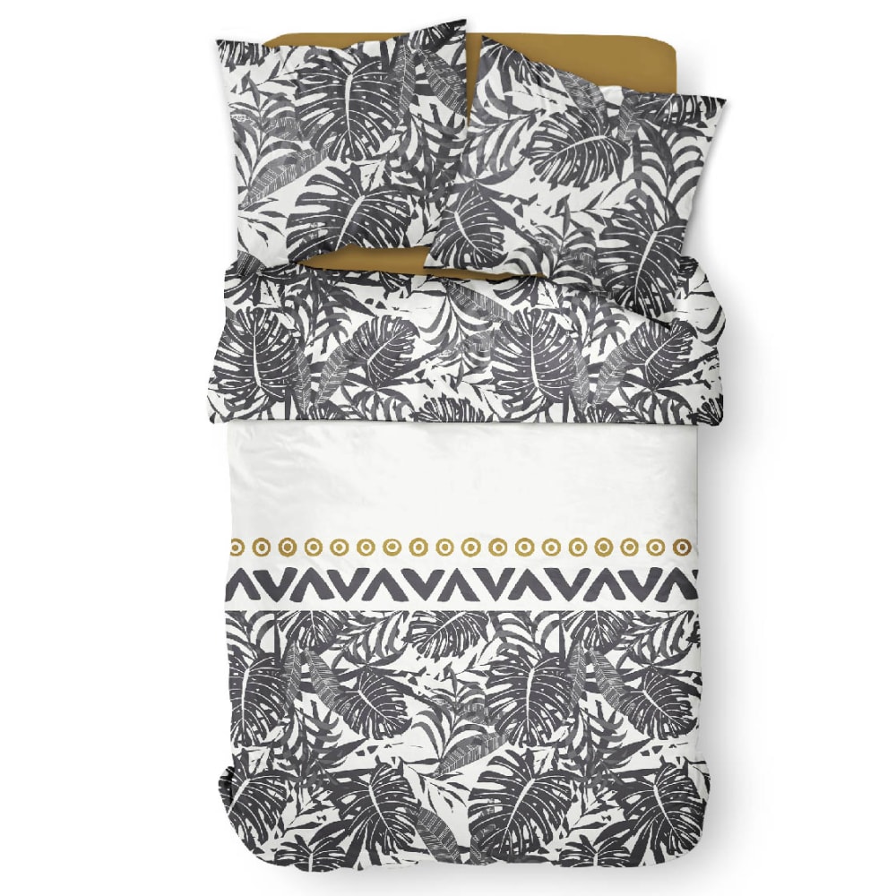 Parure de lit coton 2 personnes imprimé jungle 240x260 cm blanc - Maisons du Monde