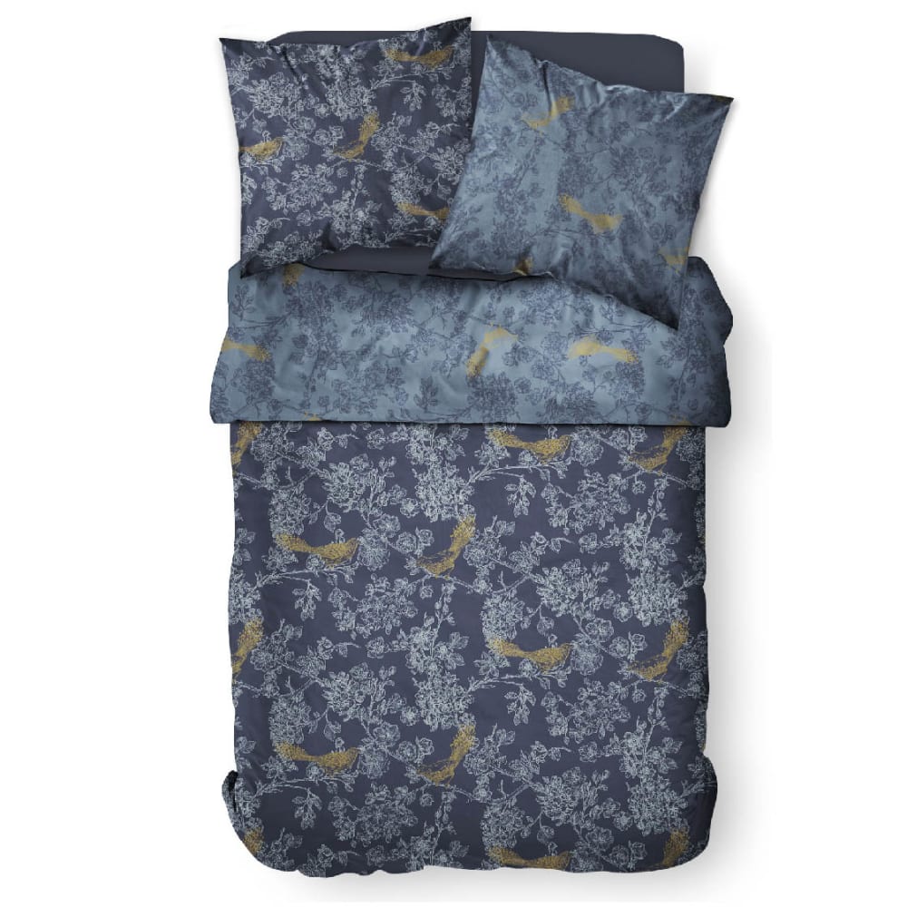 Parure de lit coton 2 personnes imprimé floral 220x240 cm bleu - Maisons du Monde