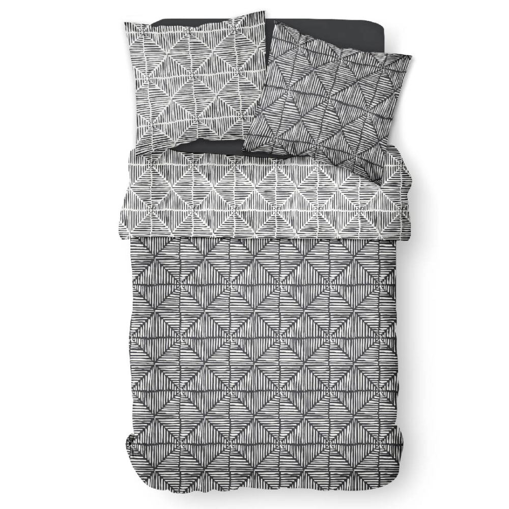 Parure de lit coton 2 personnes imprimé graphique 220x240 cm blanc - Maisons du Monde