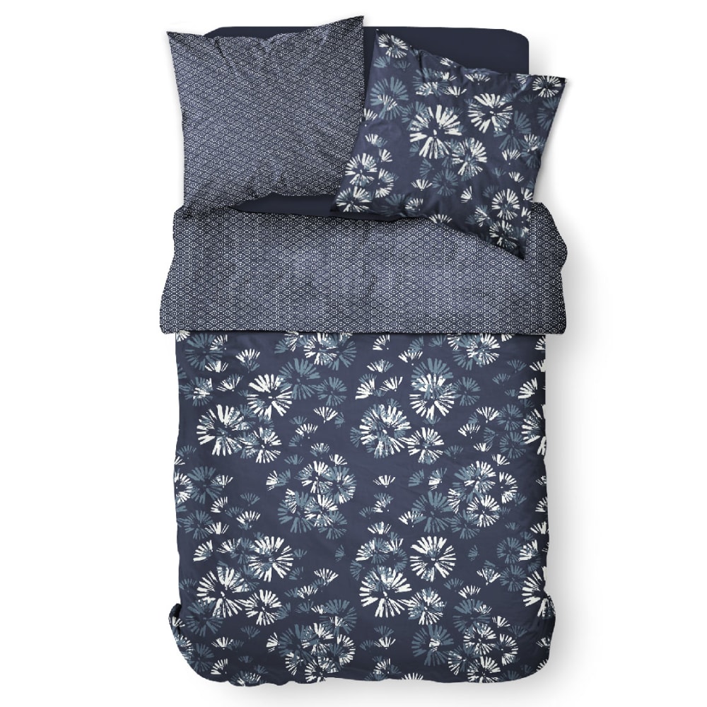 Parure de lit coton 2 personnes imprimé floral 220x240 cm bleu - Maisons du Monde