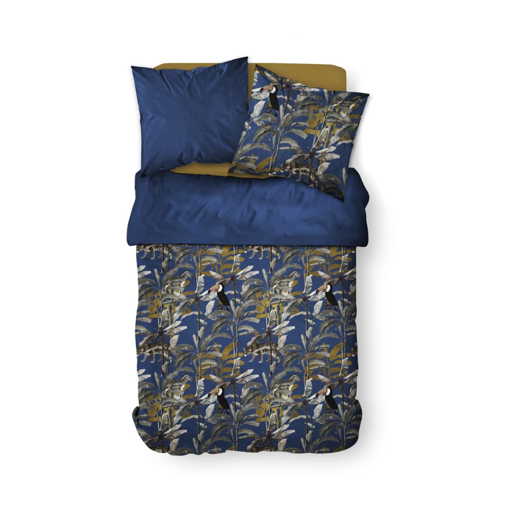 Parure de lit coton 2 personnes imprimé jungle 220x240 cm bleu - Maisons du Monde
