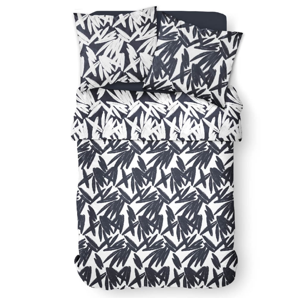 Parure de lit coton 2 personnes imprimé graphique 220x240 cm blanc - Maisons du Monde